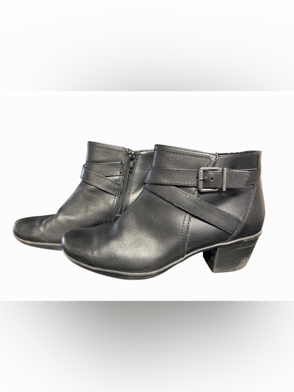 Clarks Black Ankle Boots Women 8.5 Block Heel Comfort Zip Booties